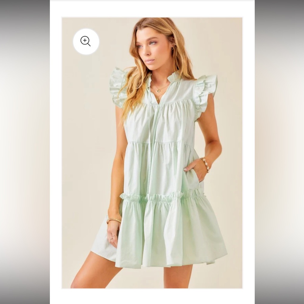 Mint Green Ruffle Sleeve Dress